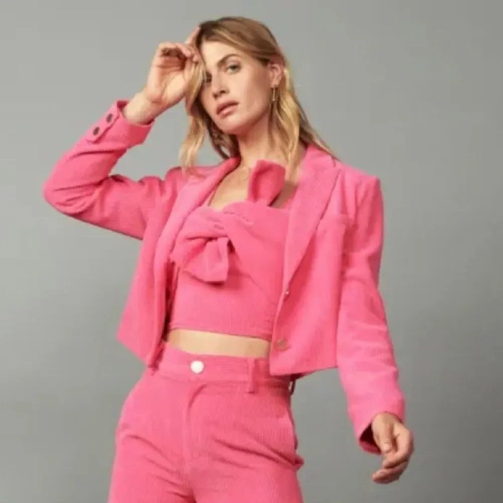 NWT  Bright Pink Size S Cropped Corduroy 2 Button  Blazer Jacket